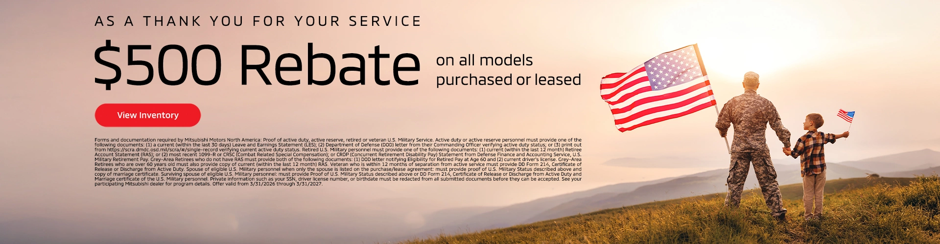 $500 Military Rebate on all Models Purchased or Leased 